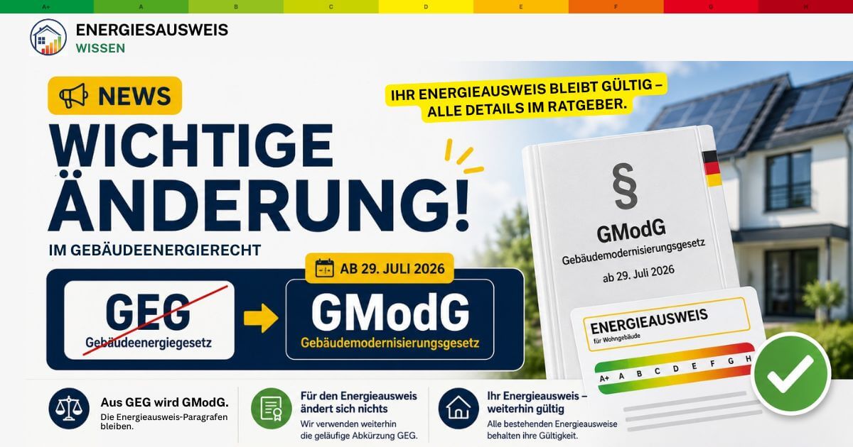 Wichtige Änderung im Gebäudeenergierecht: Aus dem GEG wird ab 29. Juli 2026 das GModG – für den Energieausweis ändert sich nichts